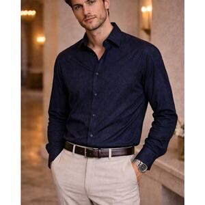 Gallia Mens Dark Floral Cotton Button Up Shirt XL Quiet Luxury Italian Made